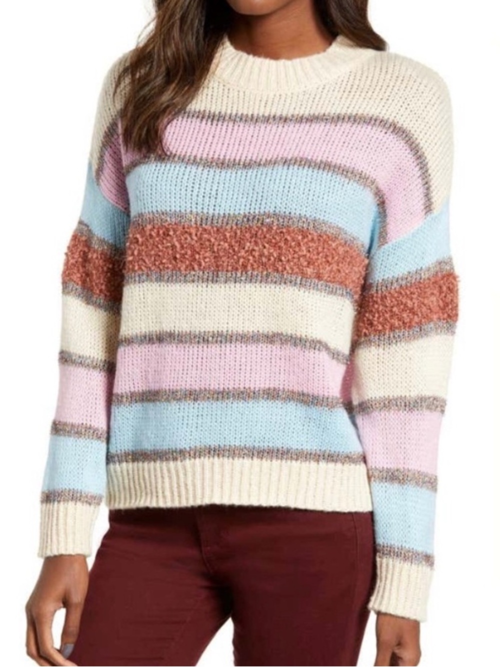 Cotton Emporium Sparkly Striped Crewneck Pullover Sweater Size XS